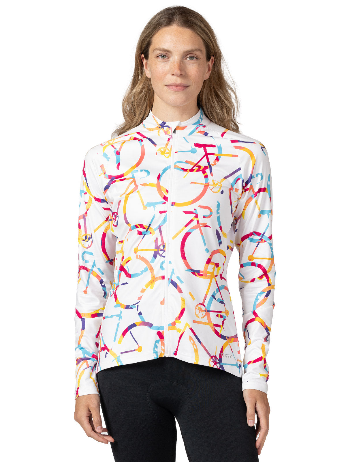 Terry Thermal Full Zip Bike Jersey in color || Streets White