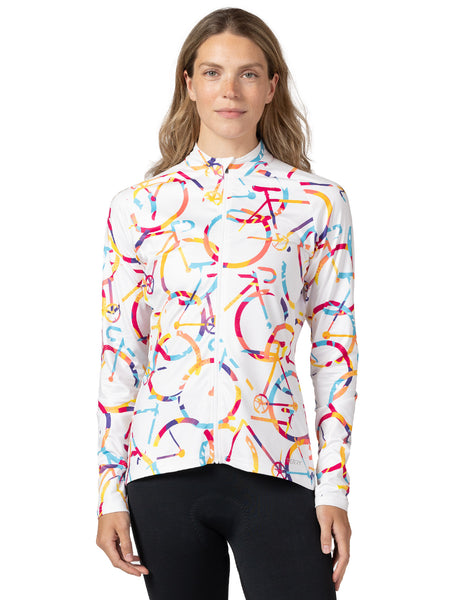 Terry Thermal Full Zip Bike Jersey in color || Streets White