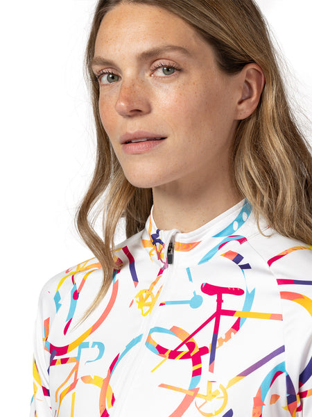 Terry Thermal Full Zip Bike Jersey in color || Streets White