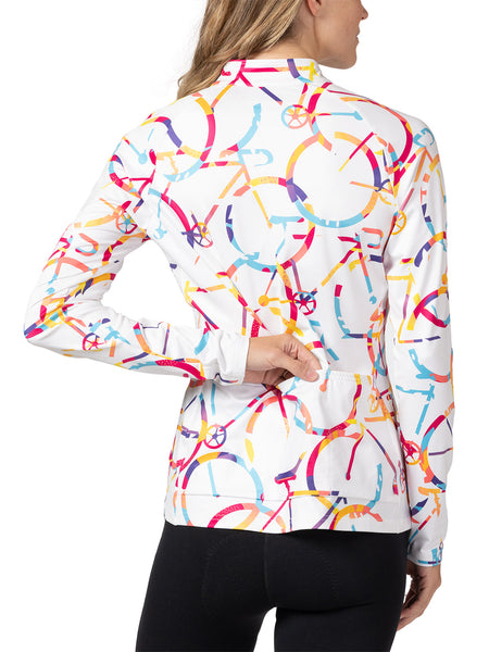 Terry Thermal Full Zip Bike Jersey in color || Streets White