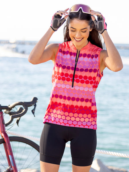 Terry Breakaway Mesh Sleeveless Bike Jersey in color || Pink Dots