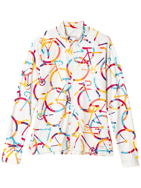 Terry Thermal Full Zip Bike Jersey in color || Streets White