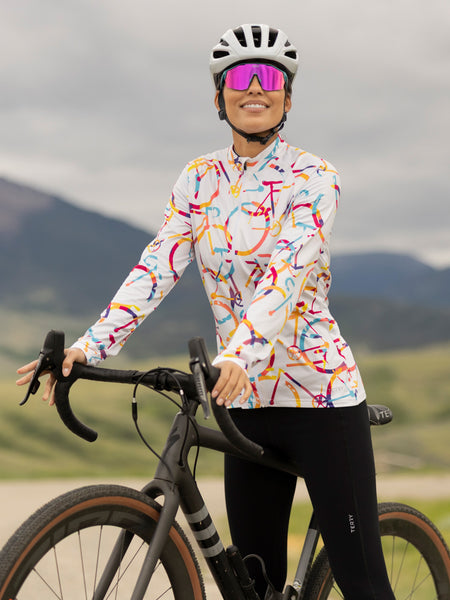 Terry Thermal Full Zip Bike Jersey in color || Streets White