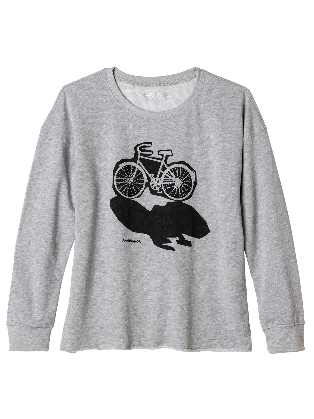 Marushka Drop Shoulder Bike Print Crew in Heather Gray | Bike Shadow Colorway