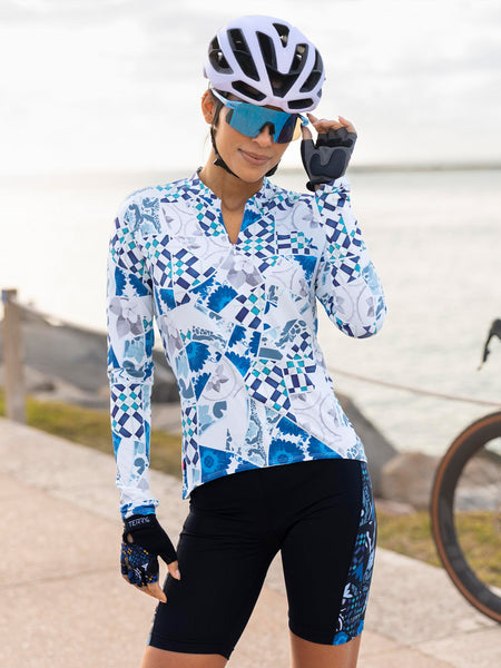 Terry Soleil Long Sleeve Bike Jersey in color || Greek Mosaic