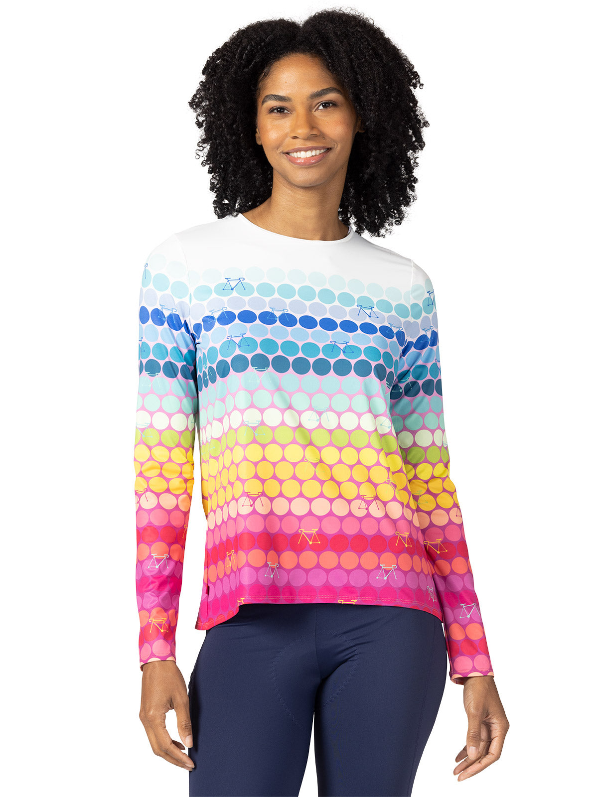 Terry Soleil Flow Long Sleeve Bike Top in Rainbow Dot Colorway