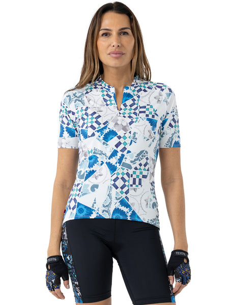 Terry Soleil Short Sleeve Bike Jersey in color || Greek Mosaic