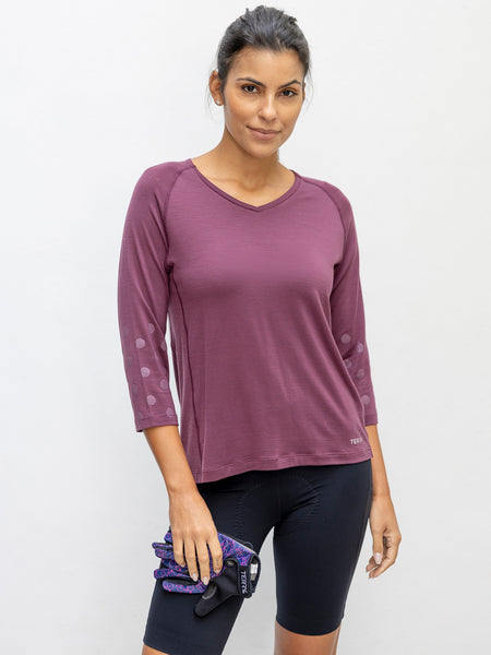 Terry Merino 3/4 Sleeve Bike Top in color || Wine Dots