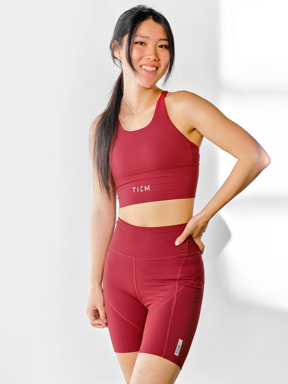 Tiem Athletic Strappy TM Sports Bra in color || Merlot