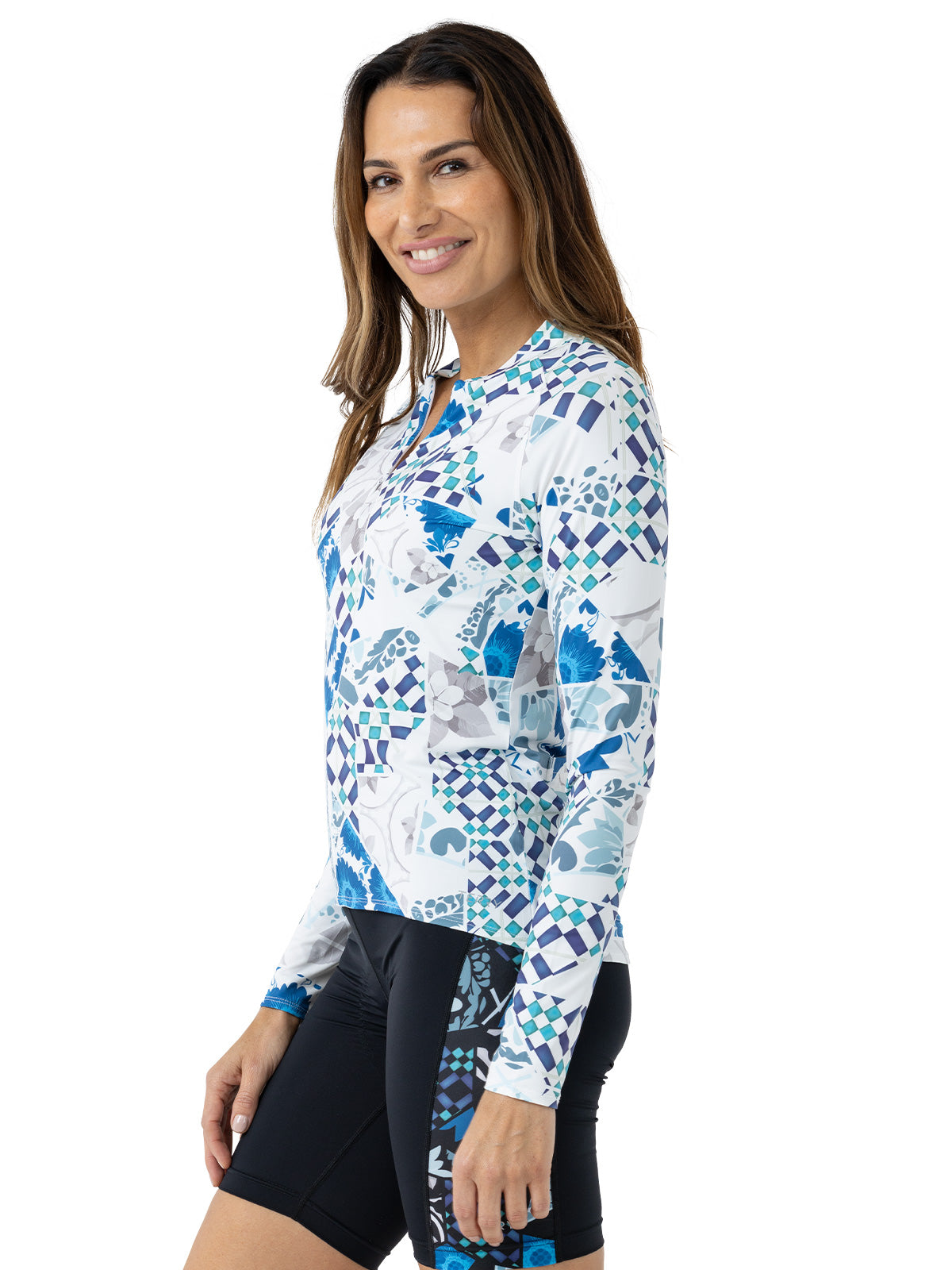 Terry Soleil Long Sleeve Bike Jersey in color || Greek Mosaic