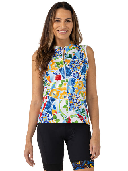 Terry Breakaway Mesh Sleeveless Bike Jersey in color || Multi Mosaic