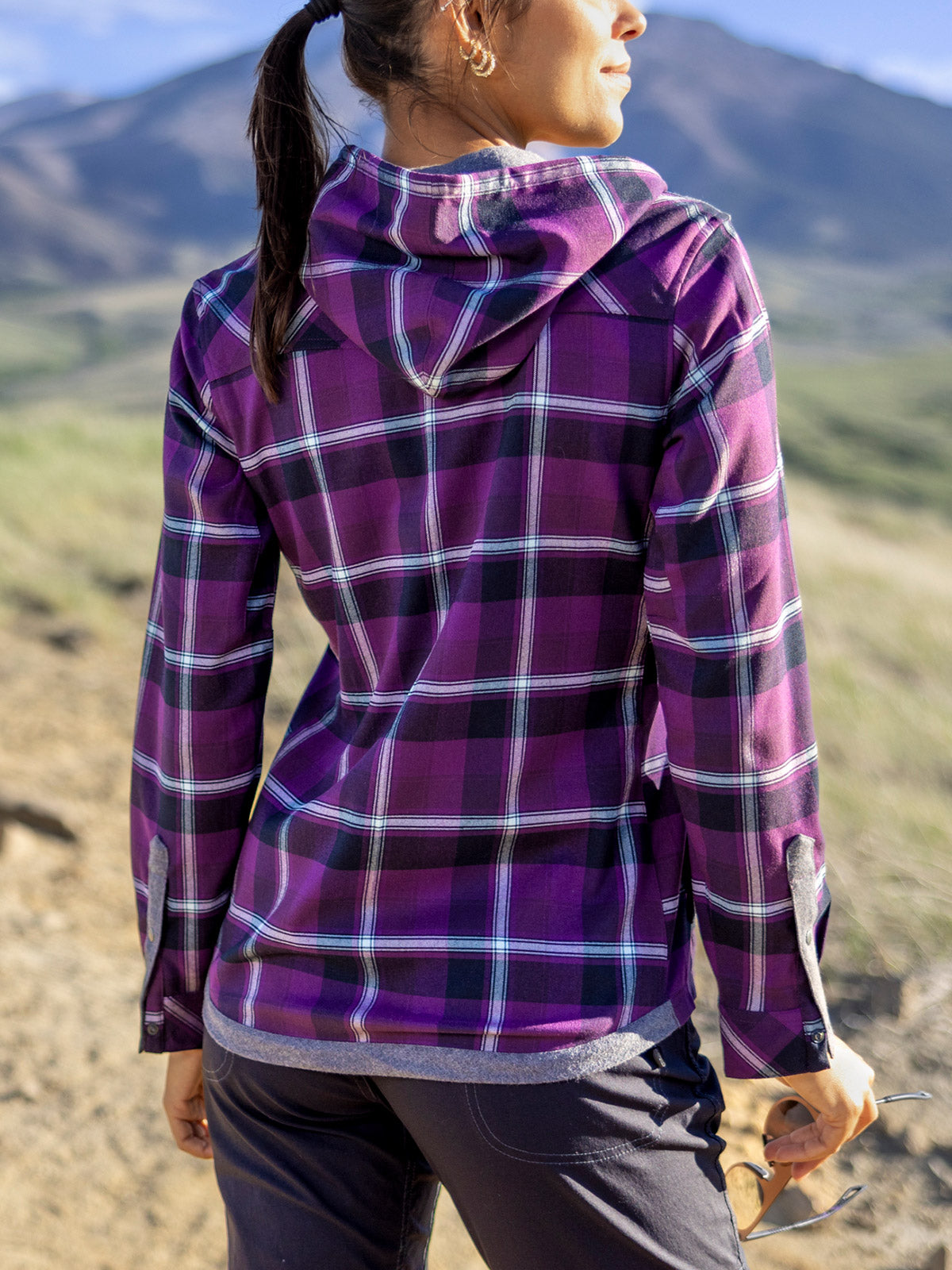 Club Ride Pop Over Flannel Bike Hoody in Blackened Purple Colorway