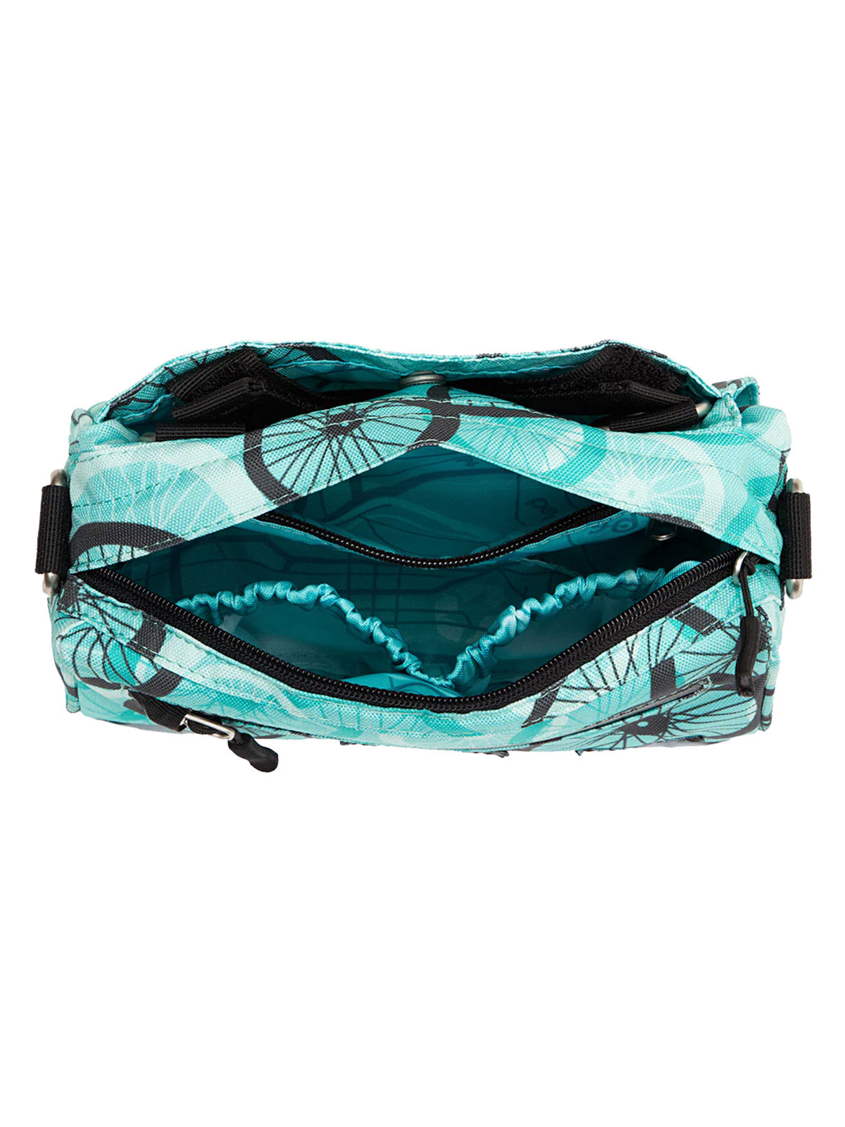 Po Campo Kinga Handlebar Bike Bag LTD in Teal Wheels Colorway