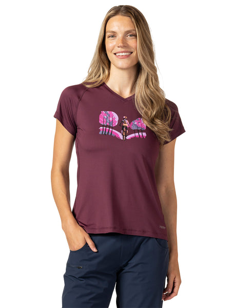 Terry Tech V Short Sleeve Bike Top in color || Wine | Lost & Found