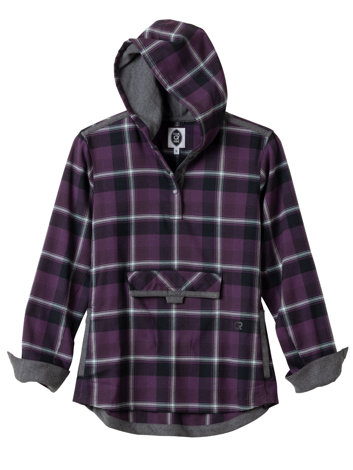 Club Ride Pop Over Flannel Bike Hoody in Blackened Purple Colorway