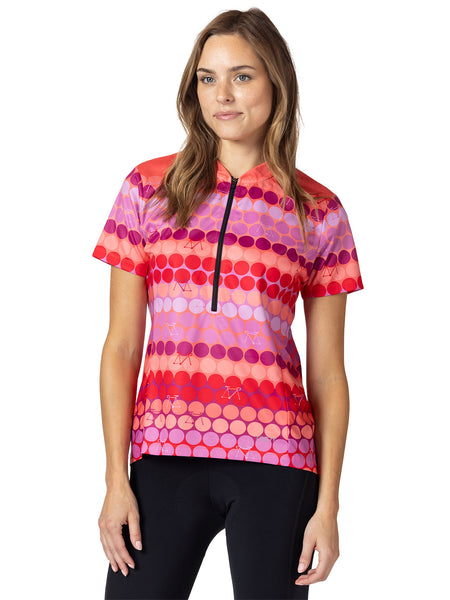 Terry Breakaway Mesh Short Sleeve Bike Jersey in color || Pink Dots