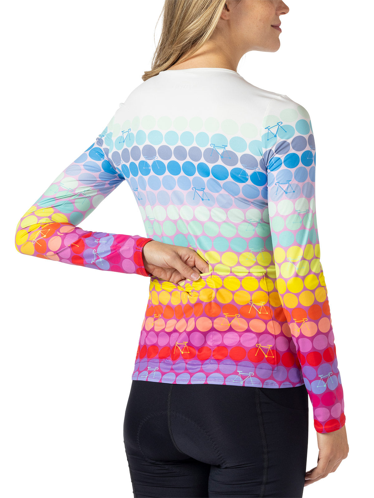 Terry Soleil Long Sleeve Bike Top in color || Rainbow Dots