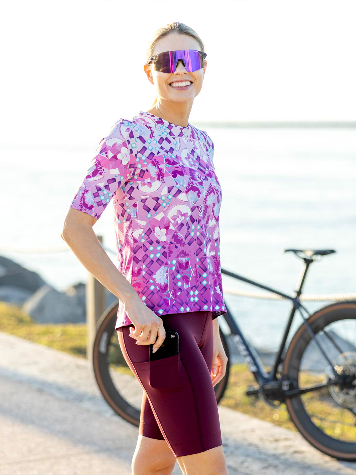 Terry Soleil Flow Short Sleeve Bike Top in color || Lavender Mosaic