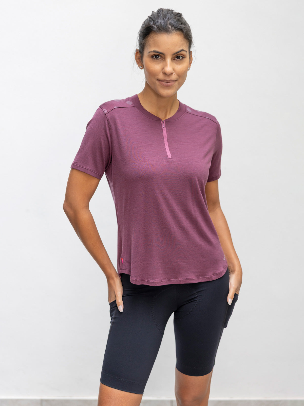 Terry Merino Short Sleeve Bike Jersey in color || Wine Dots
