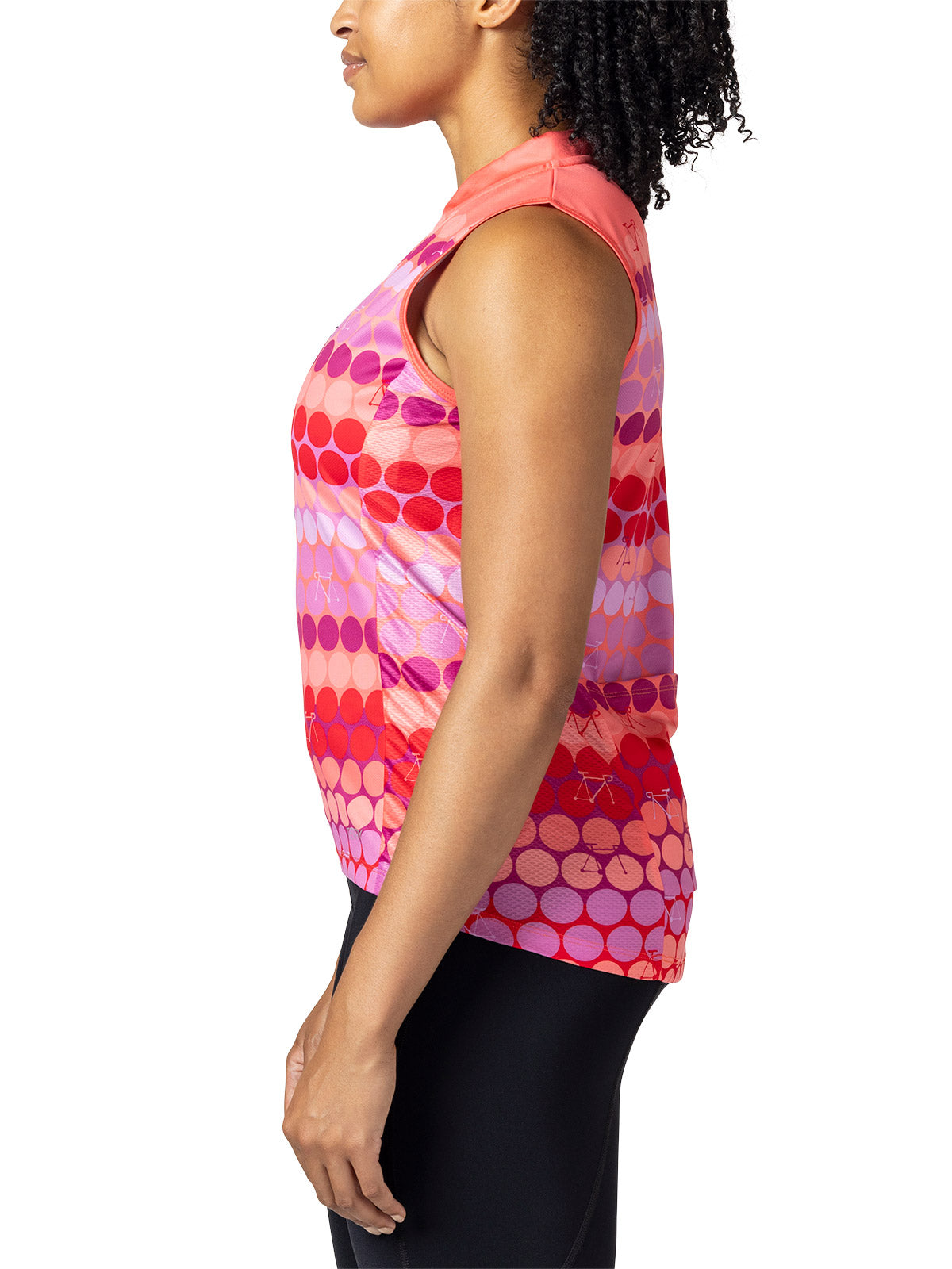 Terry Breakaway Mesh Sleeveless Bike Jersey Plus in Pink Dots Colorway