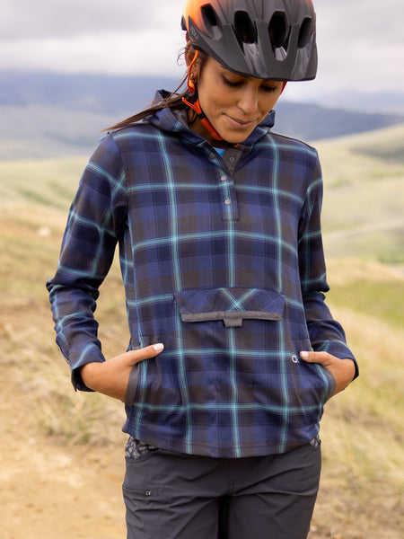 Club Ride Pop Over Flannel Bike Hoody in color || Deep Blue