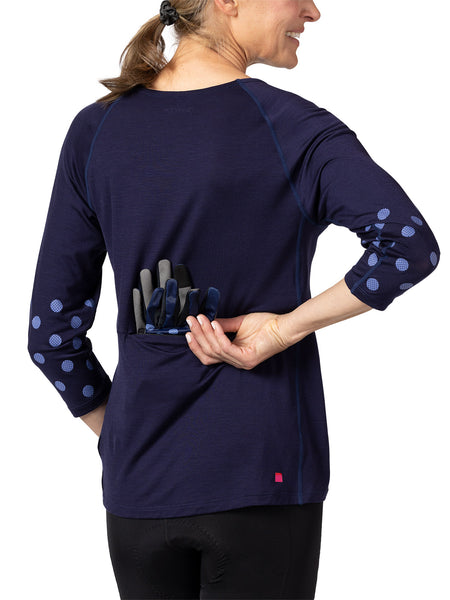 Terry Merino 3/4 Sleeve Bike Top in color || Navy