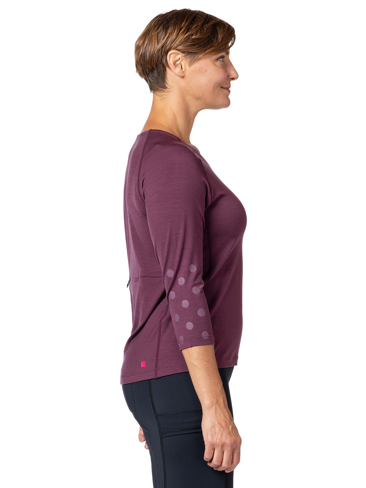 Terry Merino 3/4 Sleeve Bike Top in color || Wine Dots