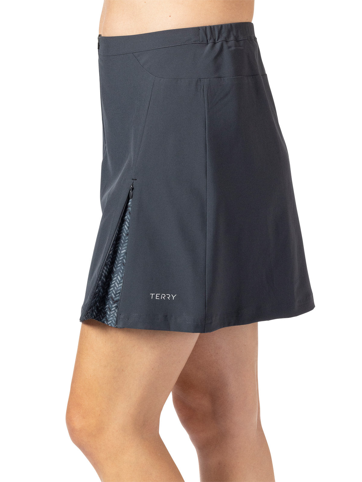 Terry Zipper Bike Skirt in color || Ebony | Herringbone