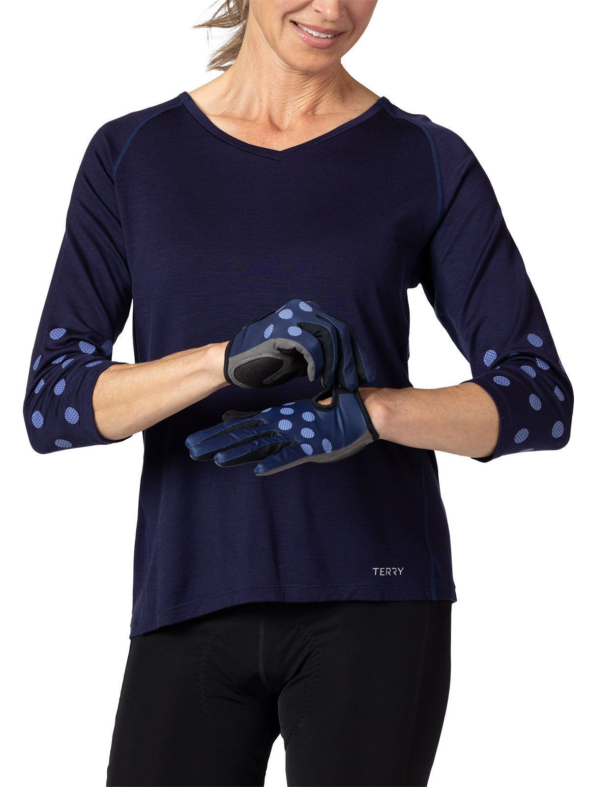 Terry Full Finger Cycling T-Gloves in color || Navy Dots