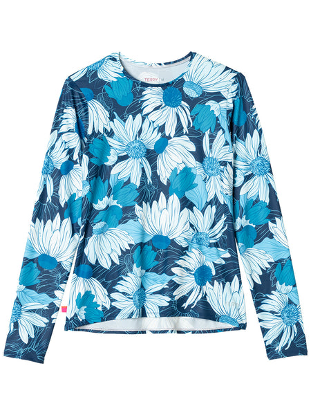 Terry Soleil Long Sleeve Bike Top in color || Blue Echinacea