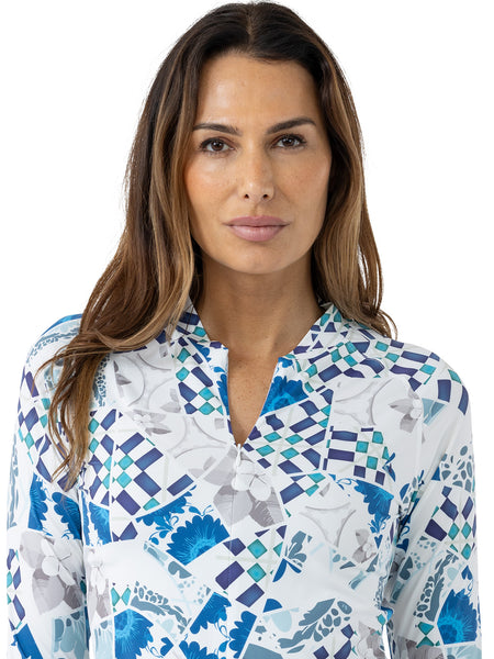 Terry Soleil Long Sleeve Bike Jersey in color || Greek Mosaic