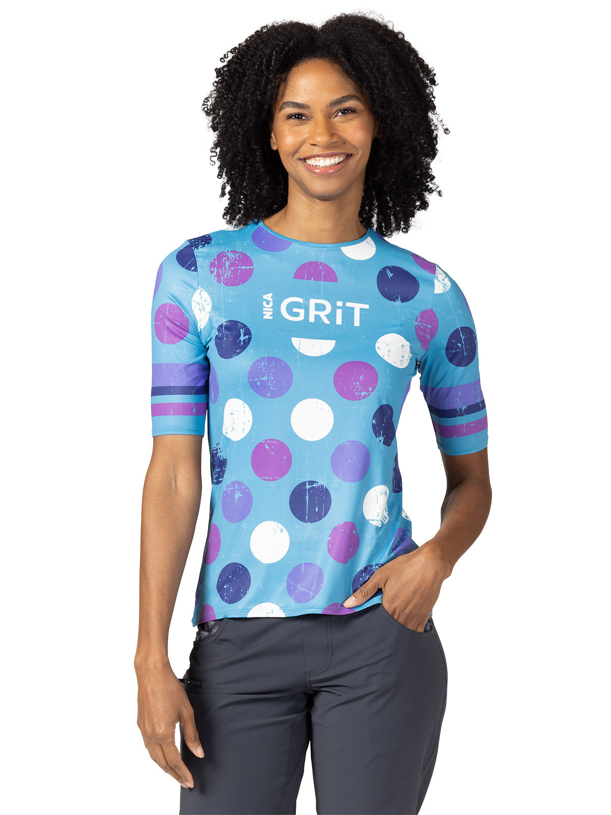 Terry Soleil Short Sleeve Bike Top in Polka Rocks Colorway