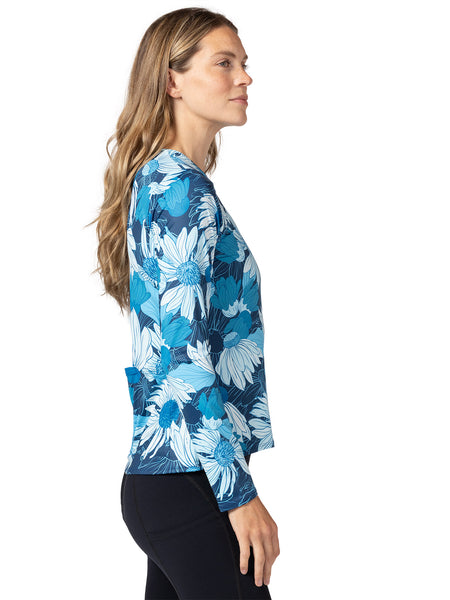 Terry Soleil Long Sleeve Bike Top in color || Blue Echinacea