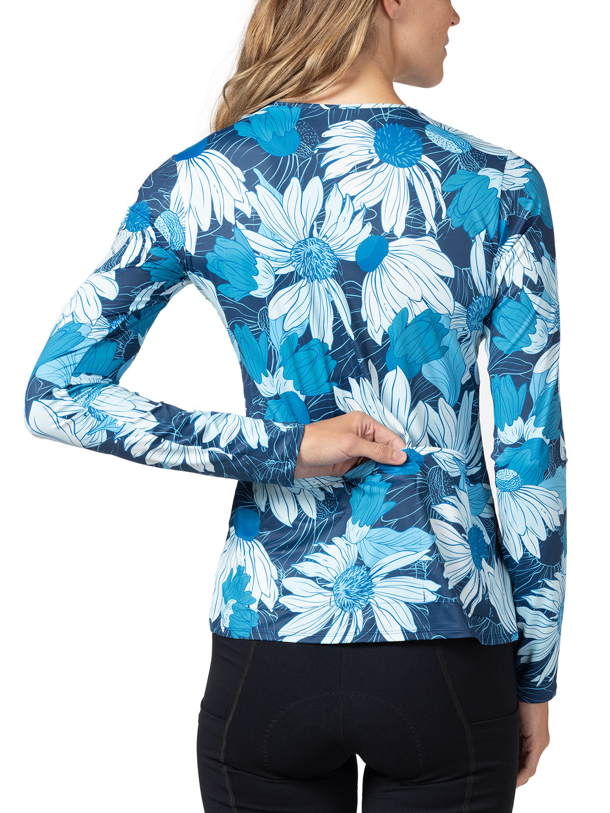 Terry Soleil Long Sleeve Bike Top in color || Blue Echinacea