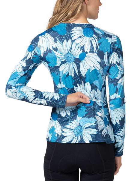 Terry Soleil Long Sleeve Bike Top in color || Blue Echinacea