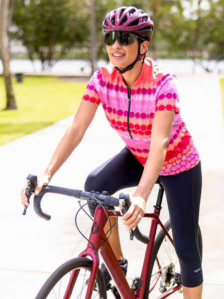 Terry Breakaway Mesh Short Sleeve Bike Jersey in color || Pink Dots