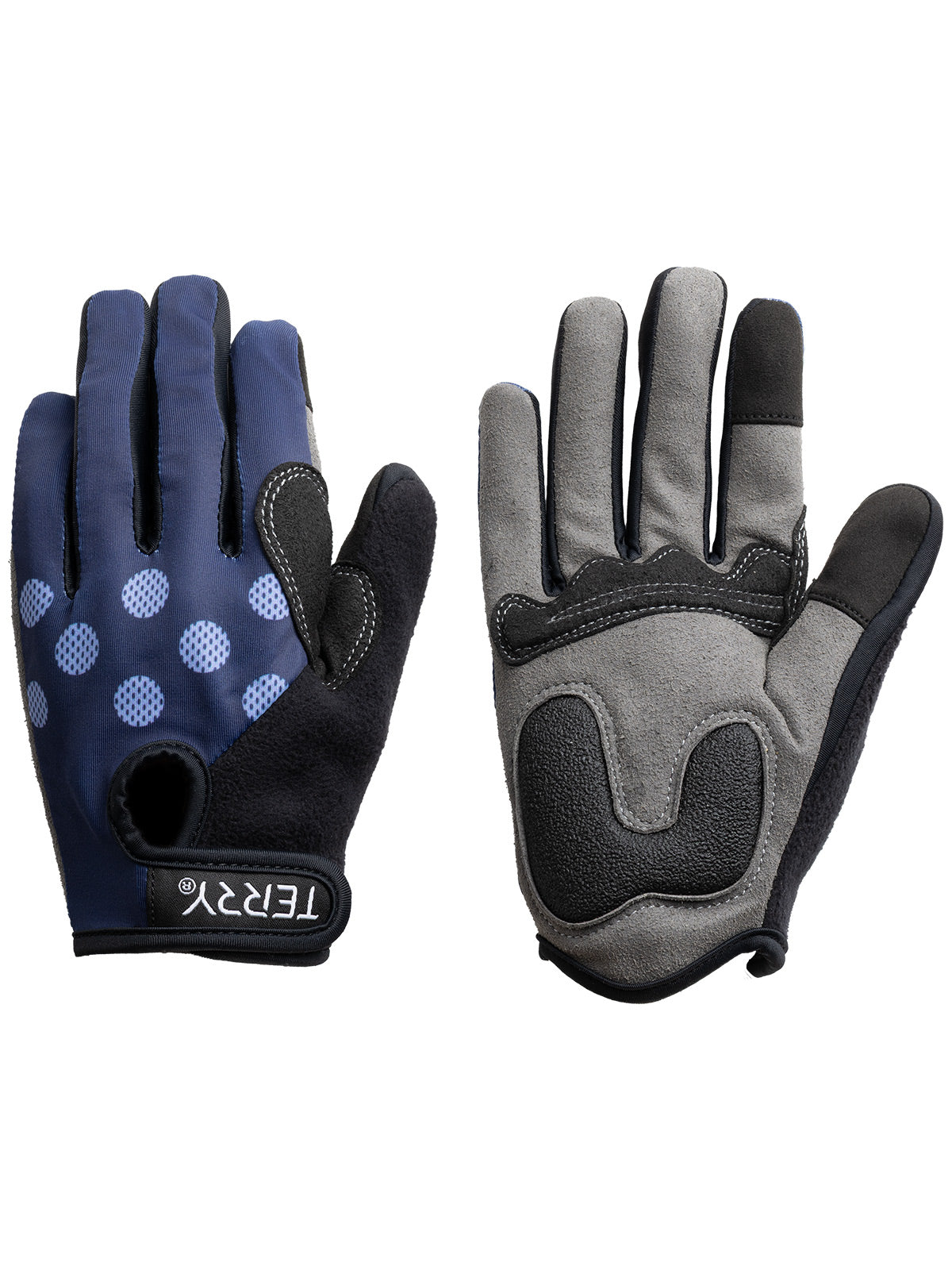 Terry Full Finger Cycling T-Gloves in color || Navy Dots