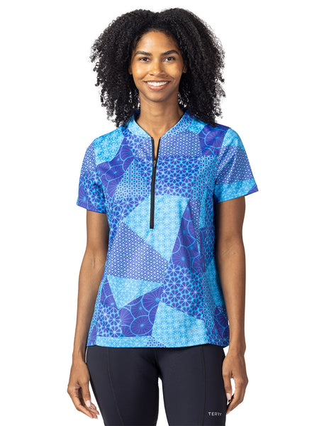 Terry Actif Bike Jersey in color || Quiltawhirl Blue