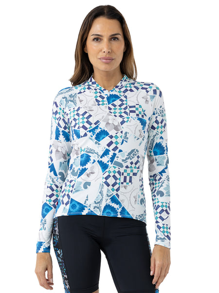 Terry Soleil Long Sleeve Bike Jersey in color || Greek Mosaic