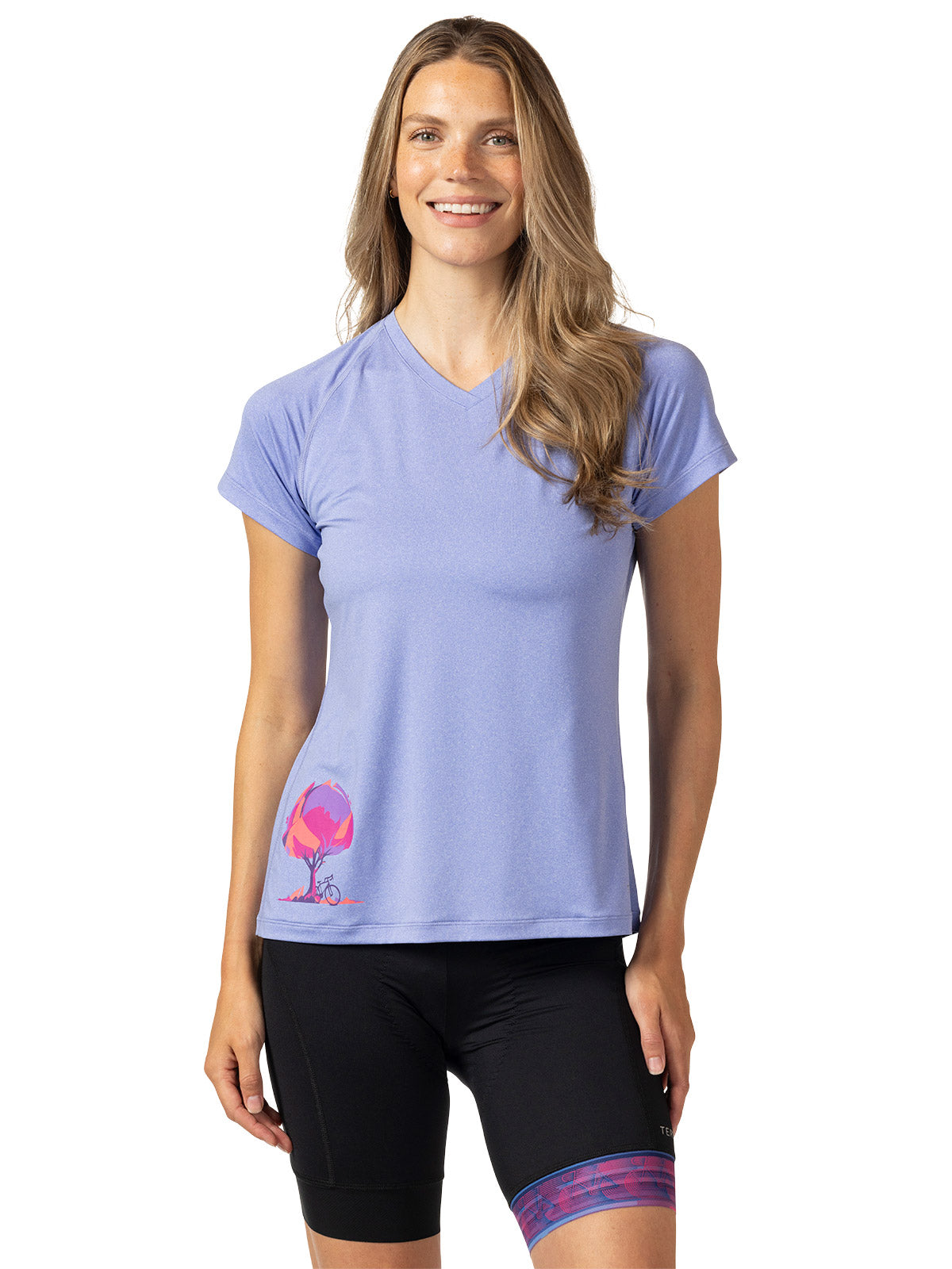 Terry Tech V Short Sleeve Bike Top in color || Jacaranda | Tree of Life